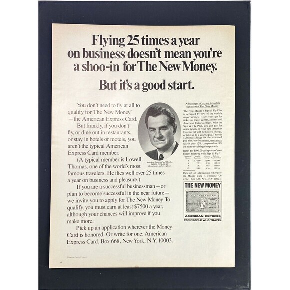 American Express Card "The New Money Advantages for Airline Travel"Print Ad 1970 - Picture 3 of 3
